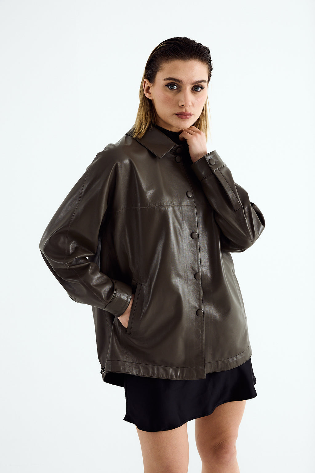 MARA Zig Leather Shirt Jacket