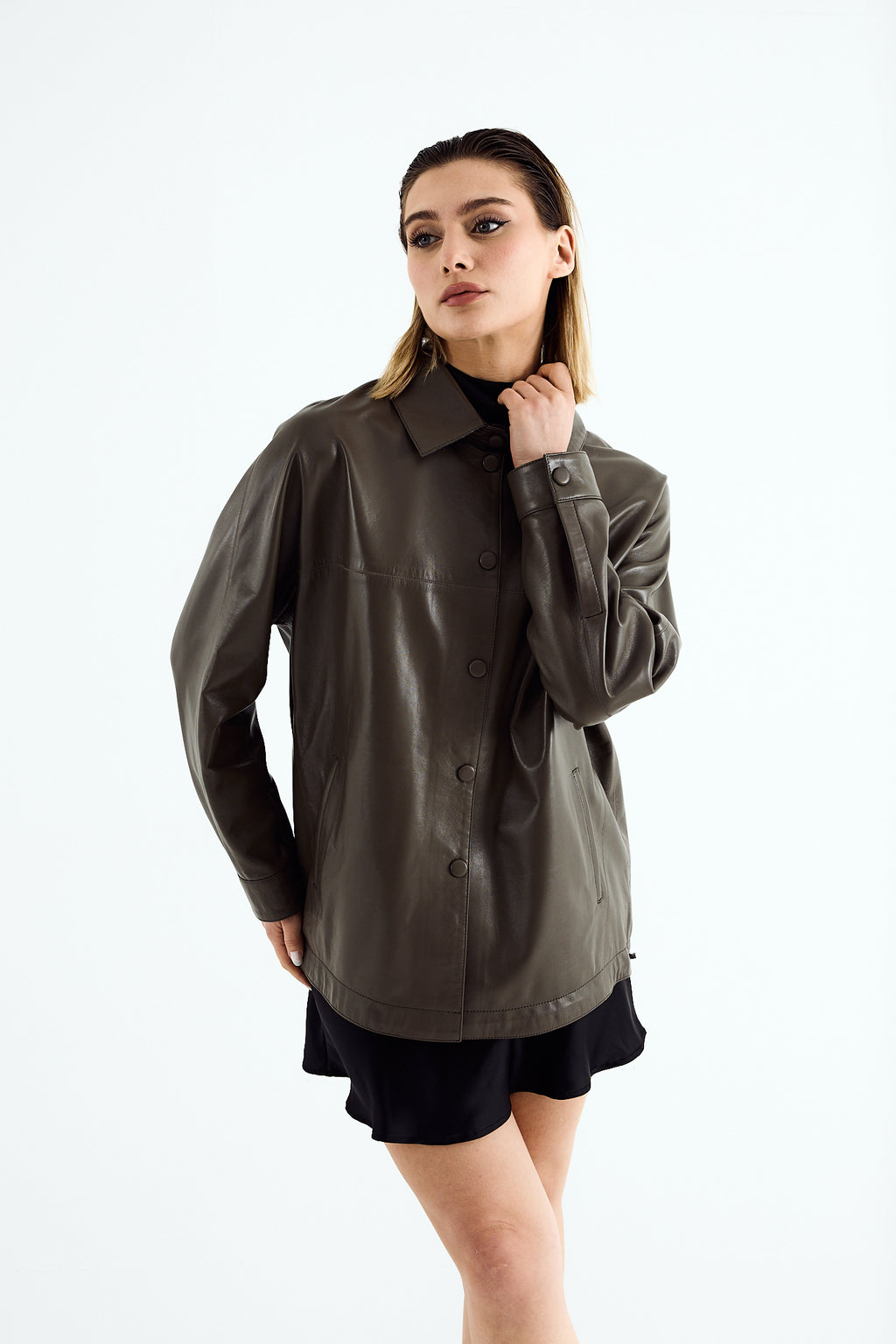 MARA Zig Leather Shirt Jacket