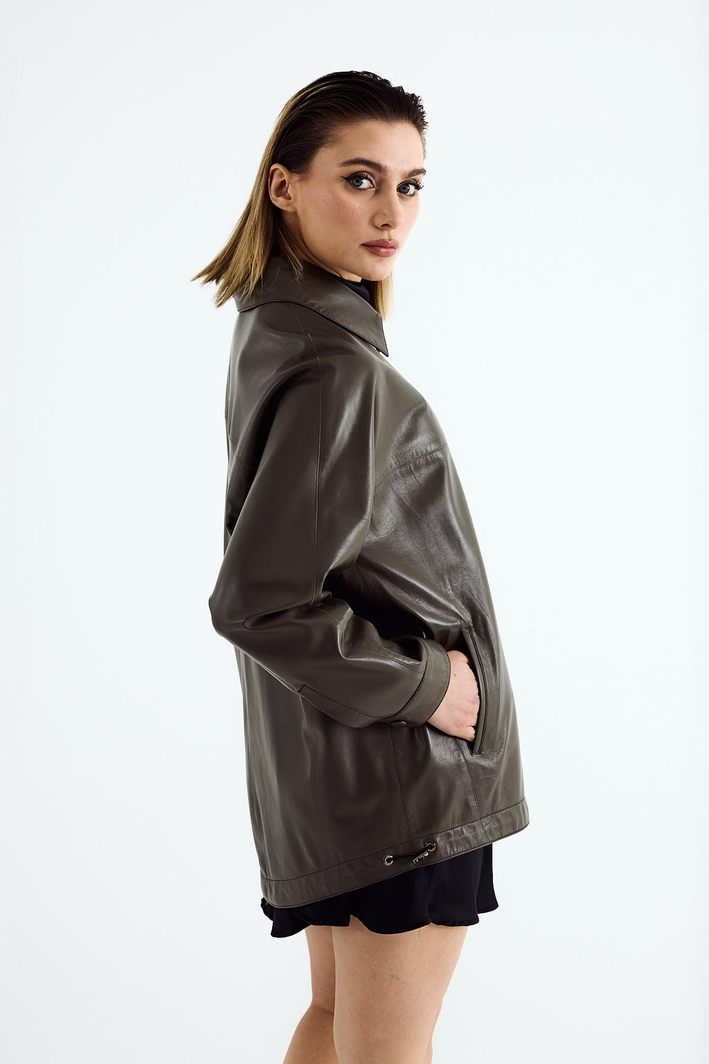 MARA Zig Leather Shirt Jacket