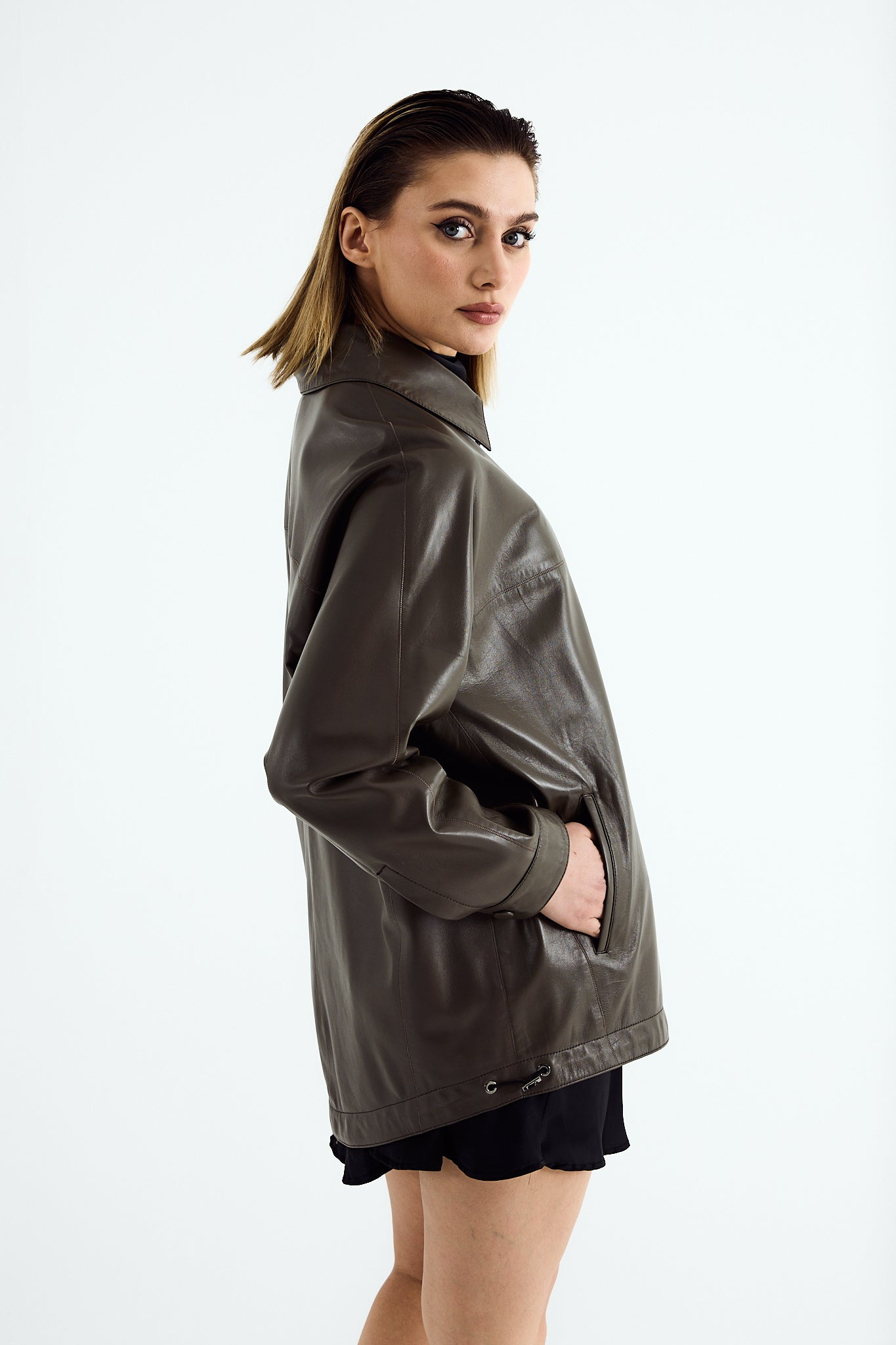 MARA Zig Leather Shirt Jacket