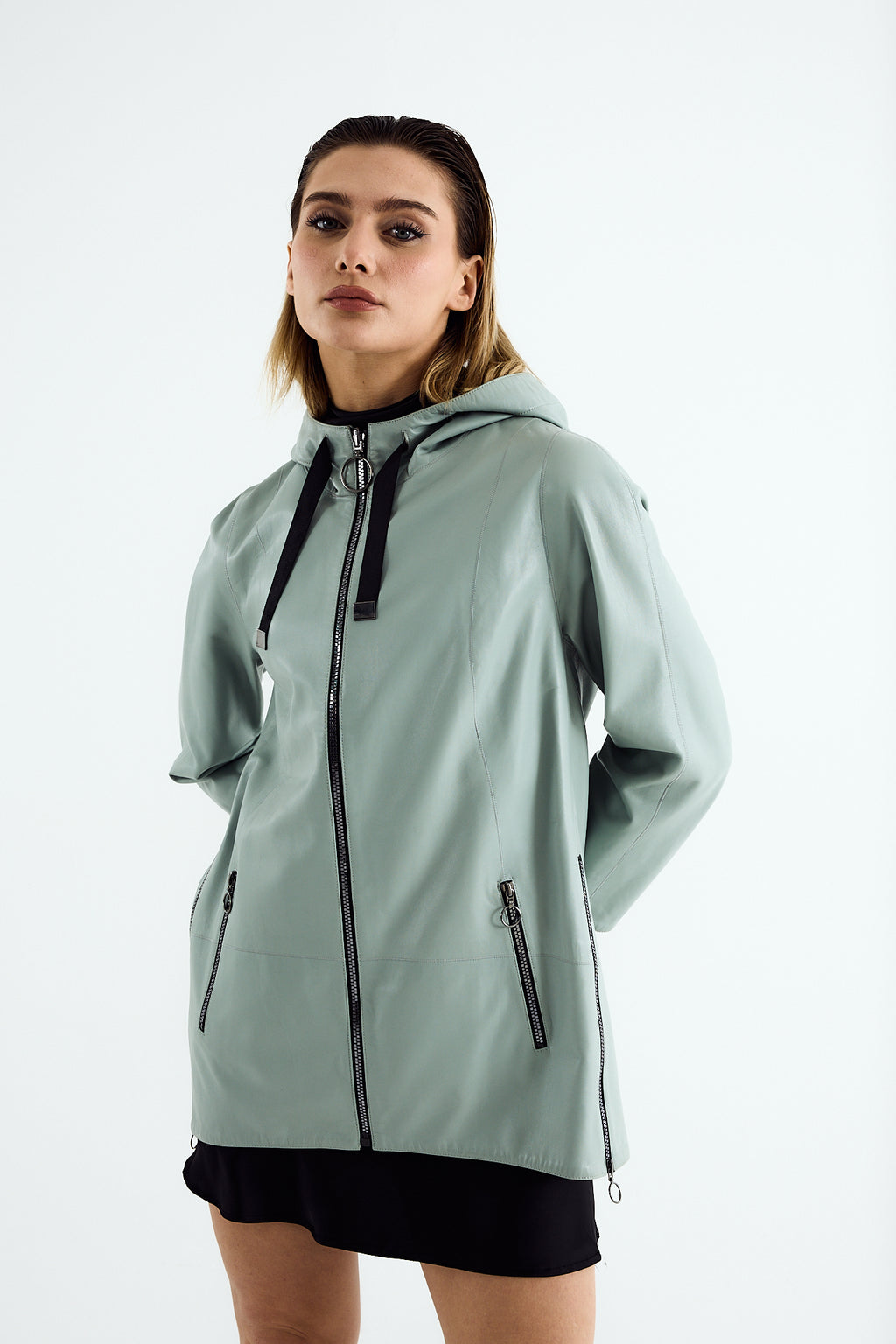 LIV Zig Leather Hooded Jacket