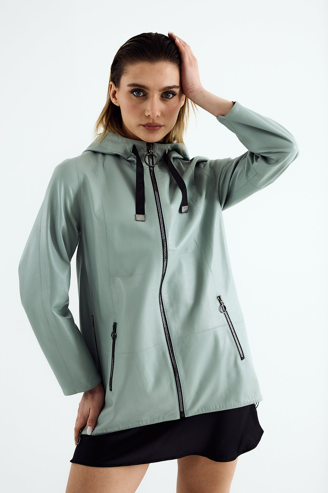 LIV Zig Leather Hooded Jacket