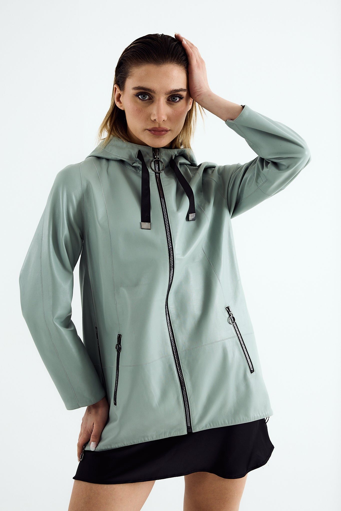 LIV Zig Leather Hooded Jacket