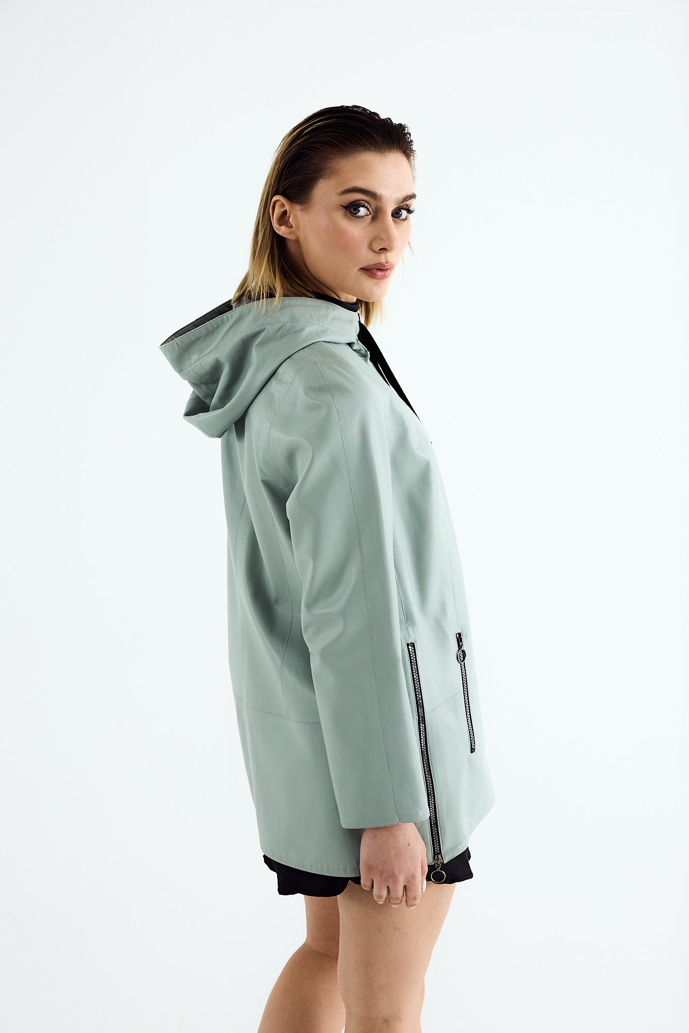 LIV Zig Leather Hooded Jacket