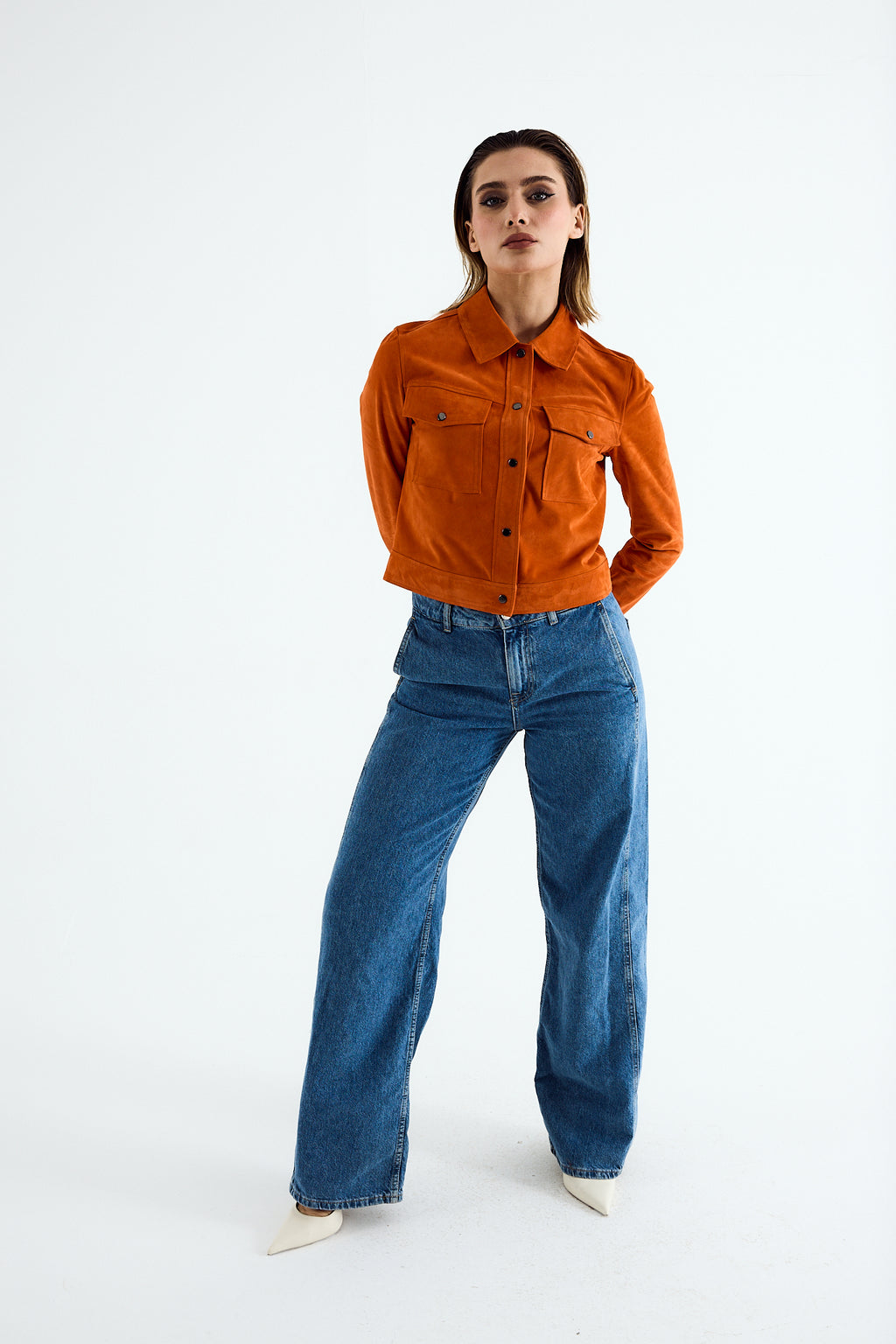 AVA Orange Suede Trucker Jacket