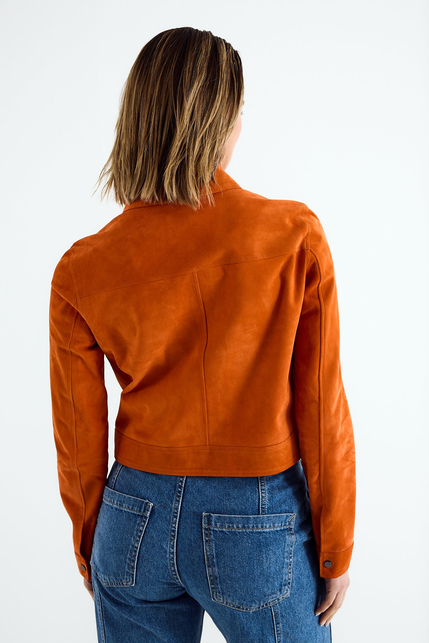 AVA Orange Suede Trucker Jacket