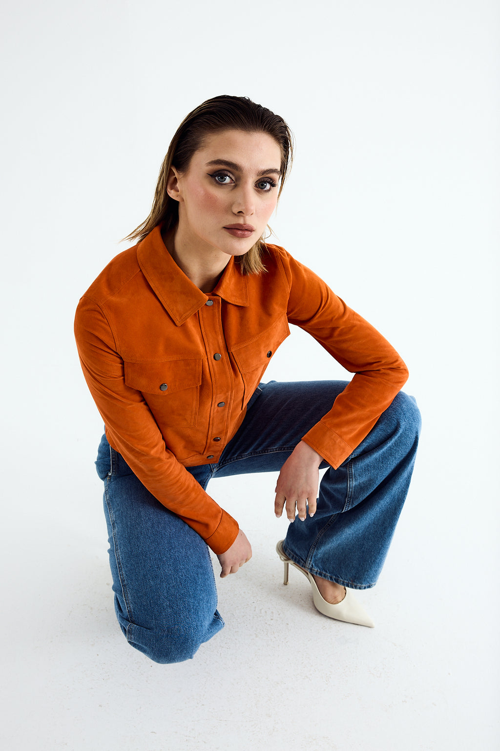 AVA Orange Suede Trucker Jacket