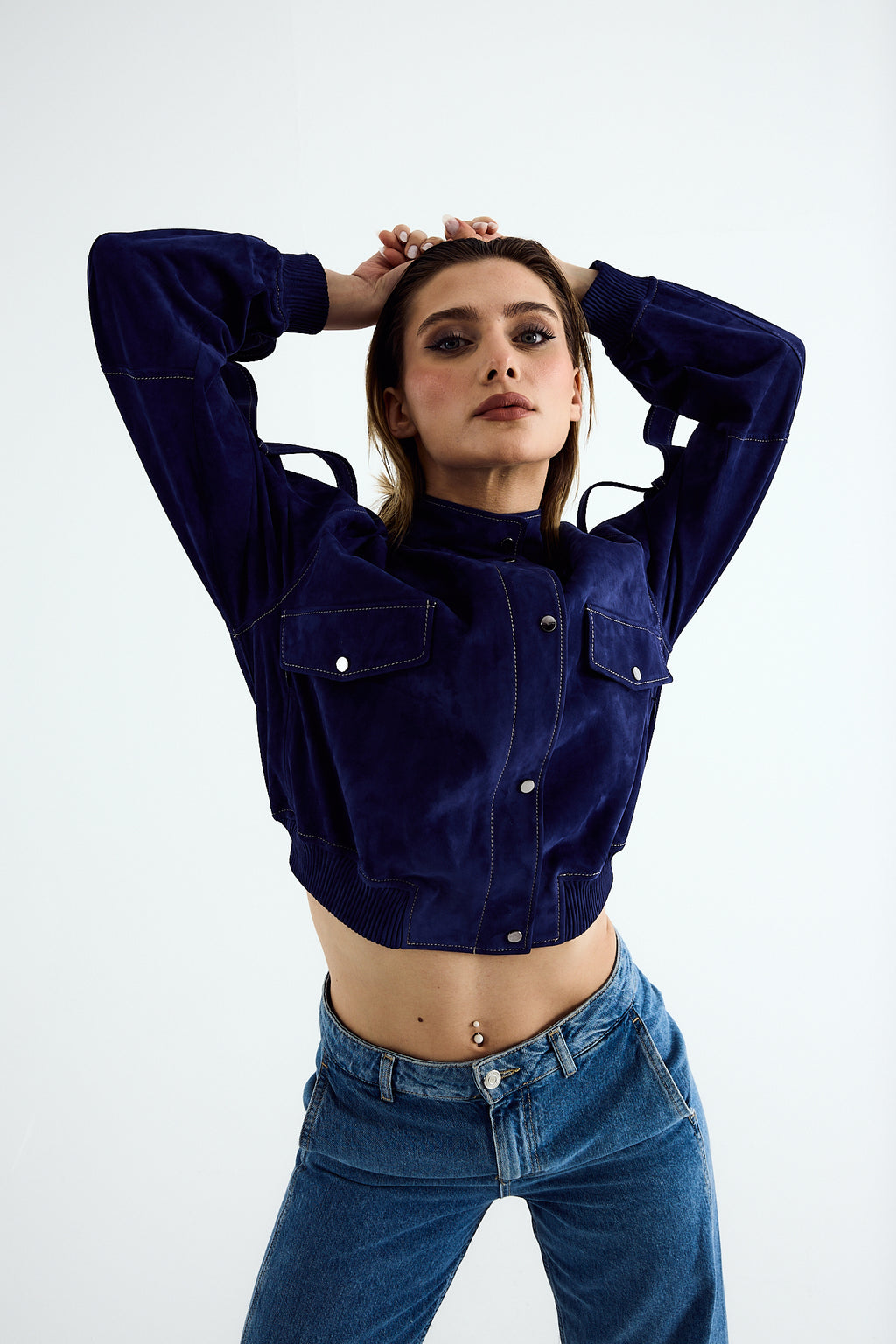 LIL Sand Blue Suede Utility Jacket