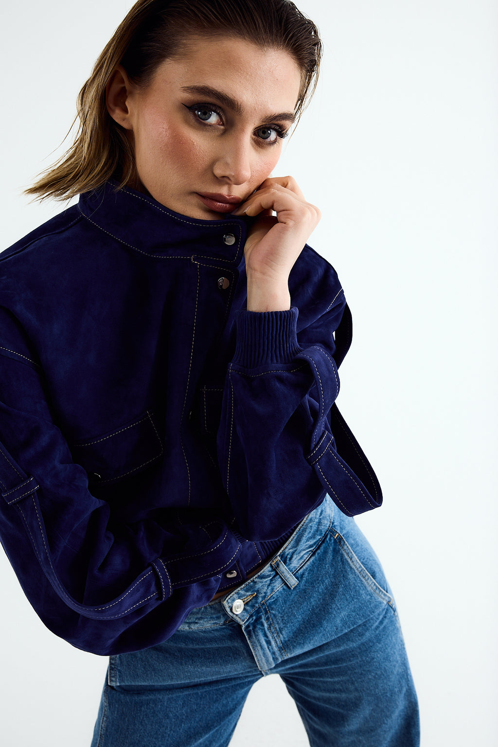 LIL Sand Blue Suede Utility Jacket