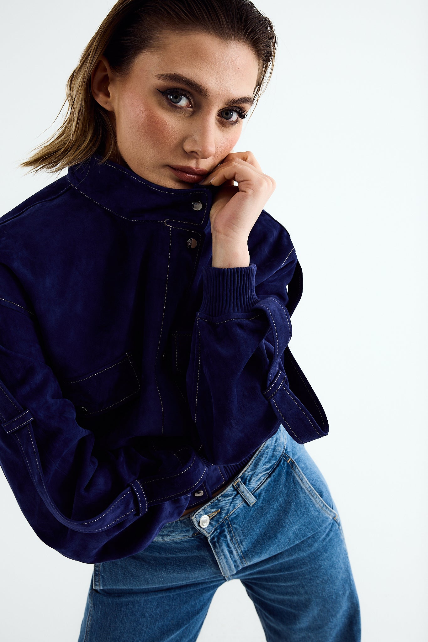 LIL Sand Blue Suede Utility Jacket