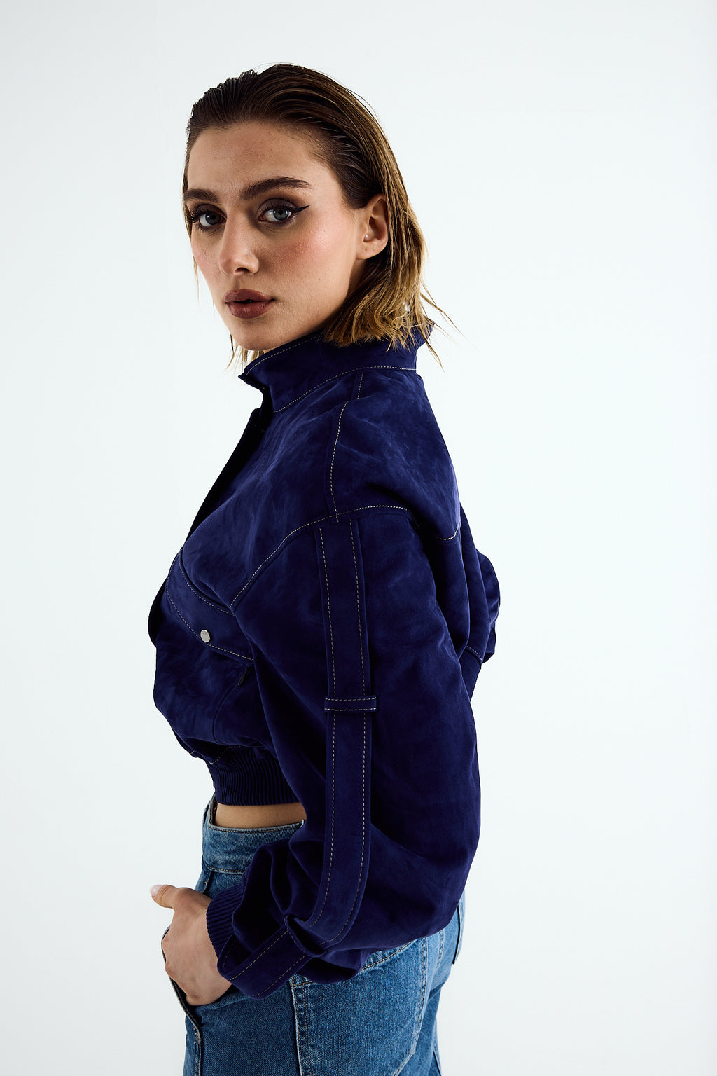 LIL Sand Blue Suede Utility Jacket