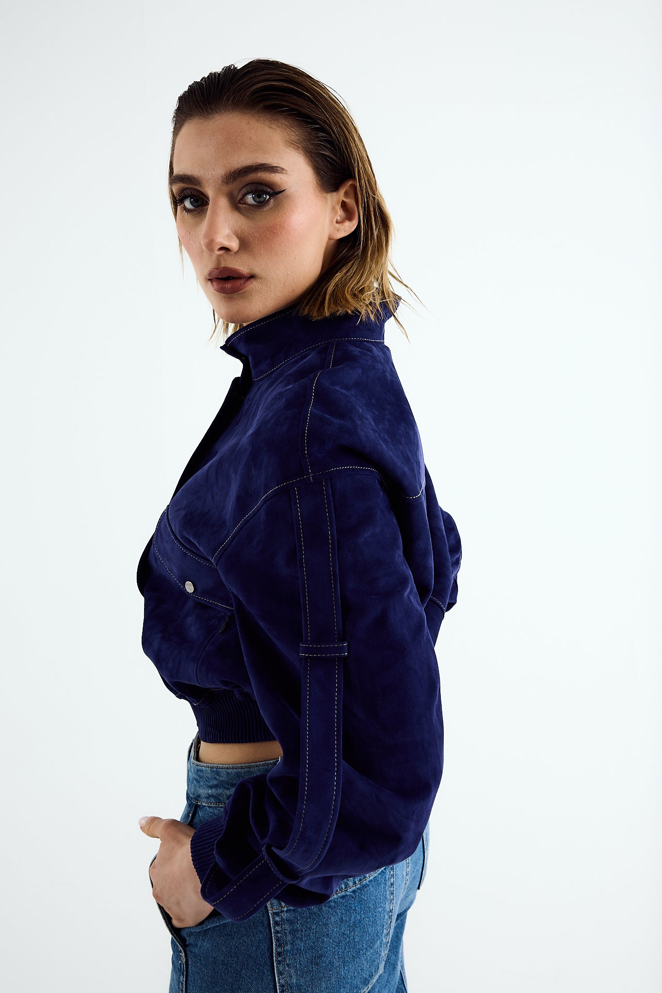 LIL Sand Blue Suede Utility Jacket