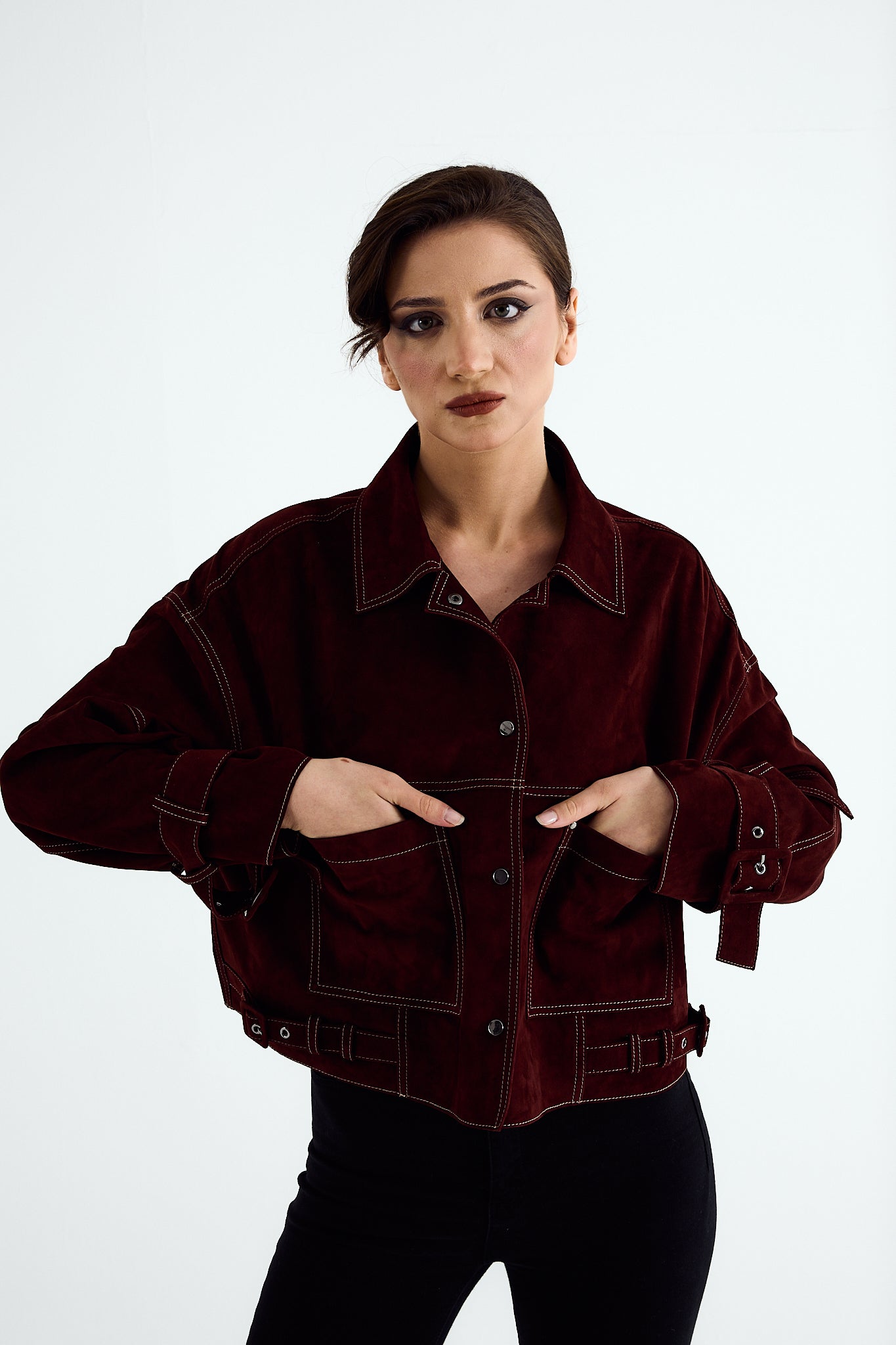 ELARA Plum Suede Utility Jacket