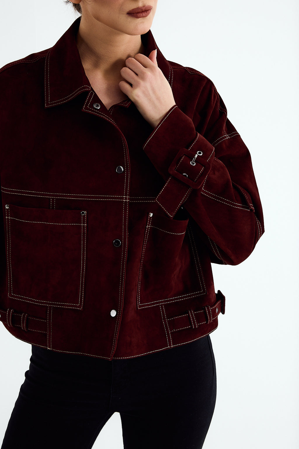 ELARA Plum Suede Utility Jacket