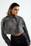 NOVA Grey Washed Leather Cropped Jacket