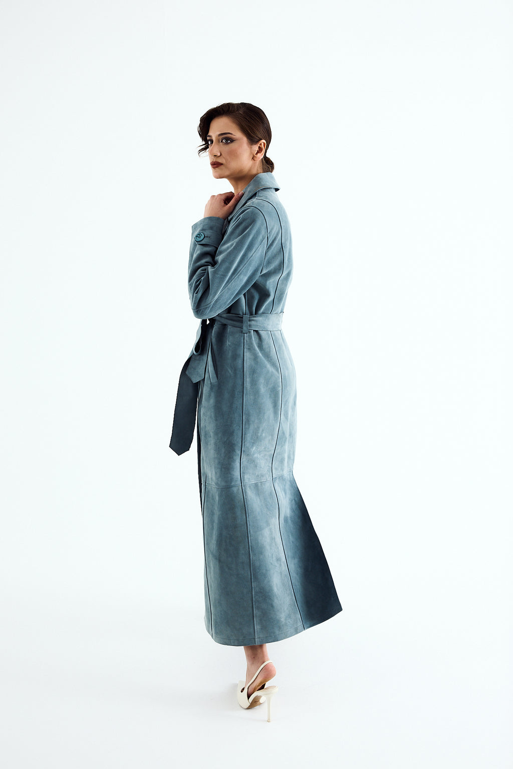 MIRA Aqua Suede Belted Coat