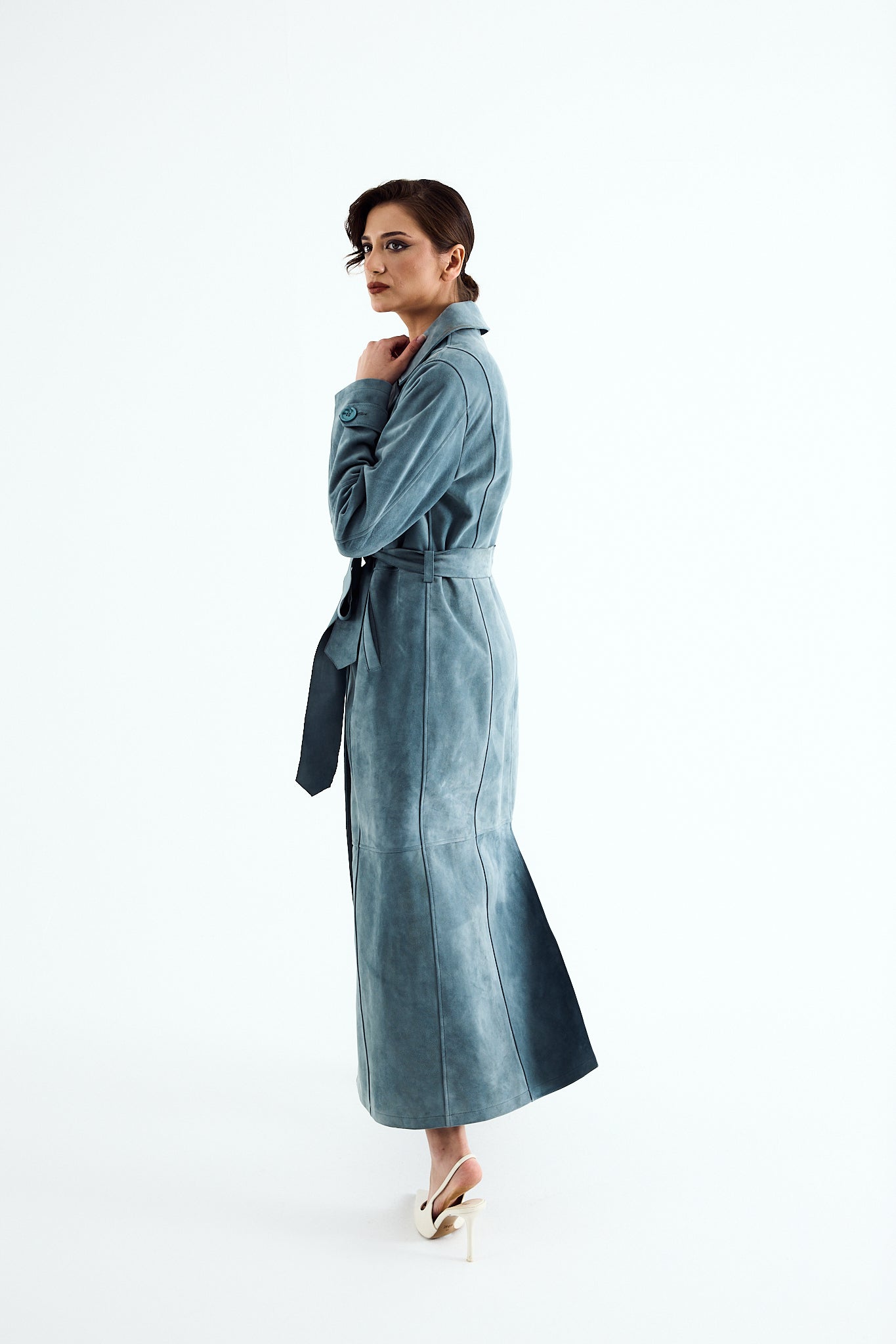 MIRA Aqua Suede Belted Coat