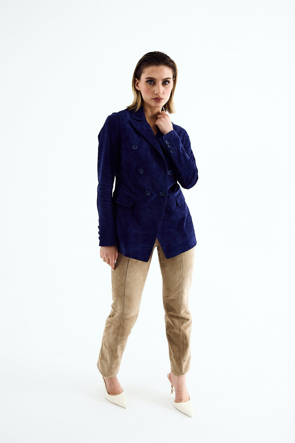 NORA Sand Blue Suede Blazer