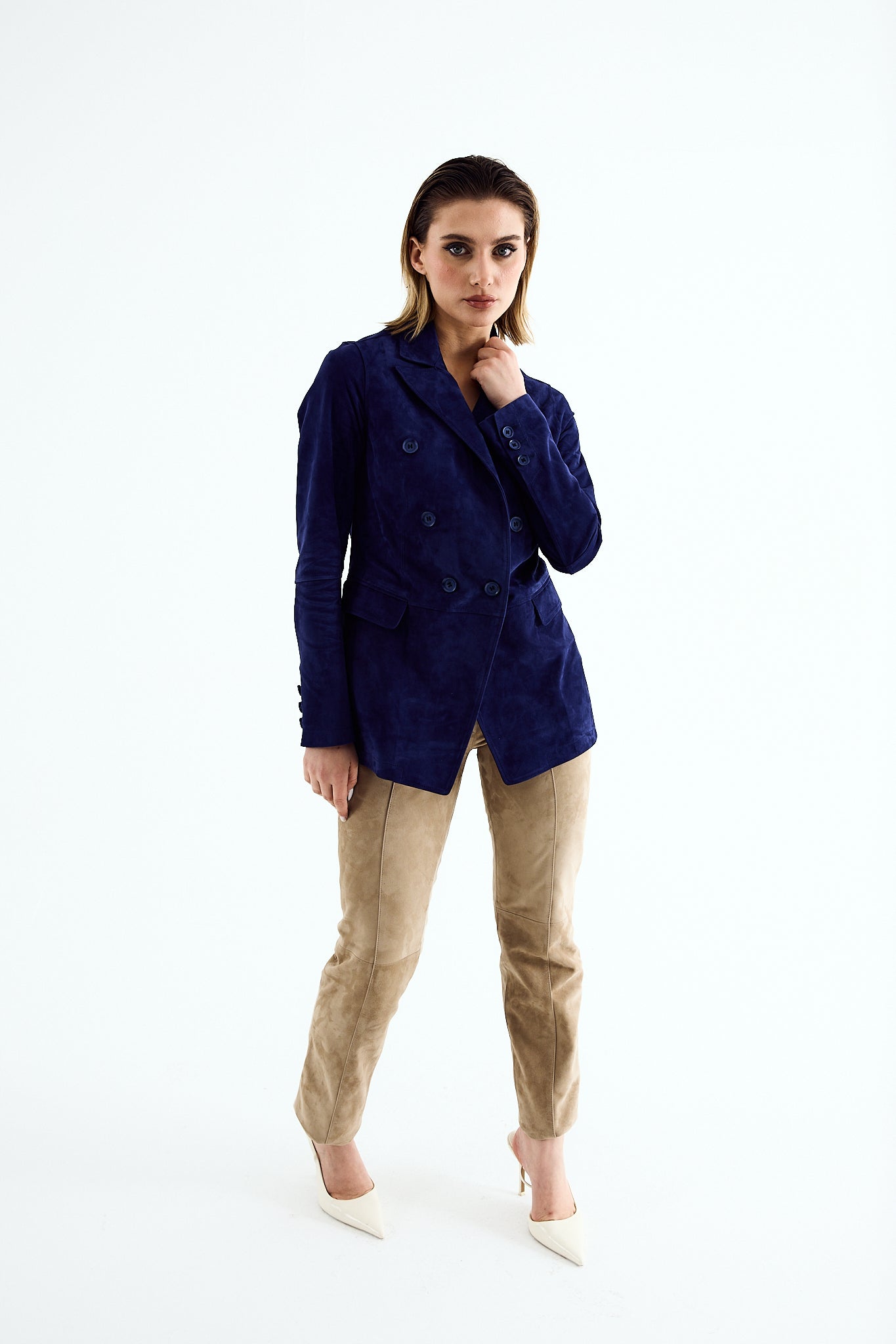 NORA Sand Blue Suede Blazer