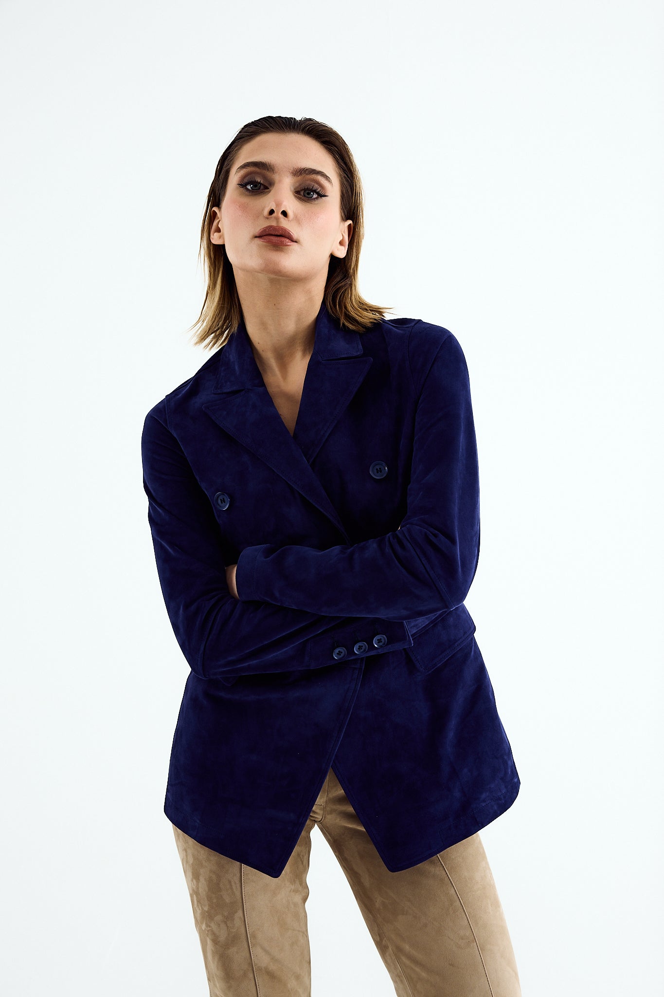 NORA Sand Blue Suede Blazer