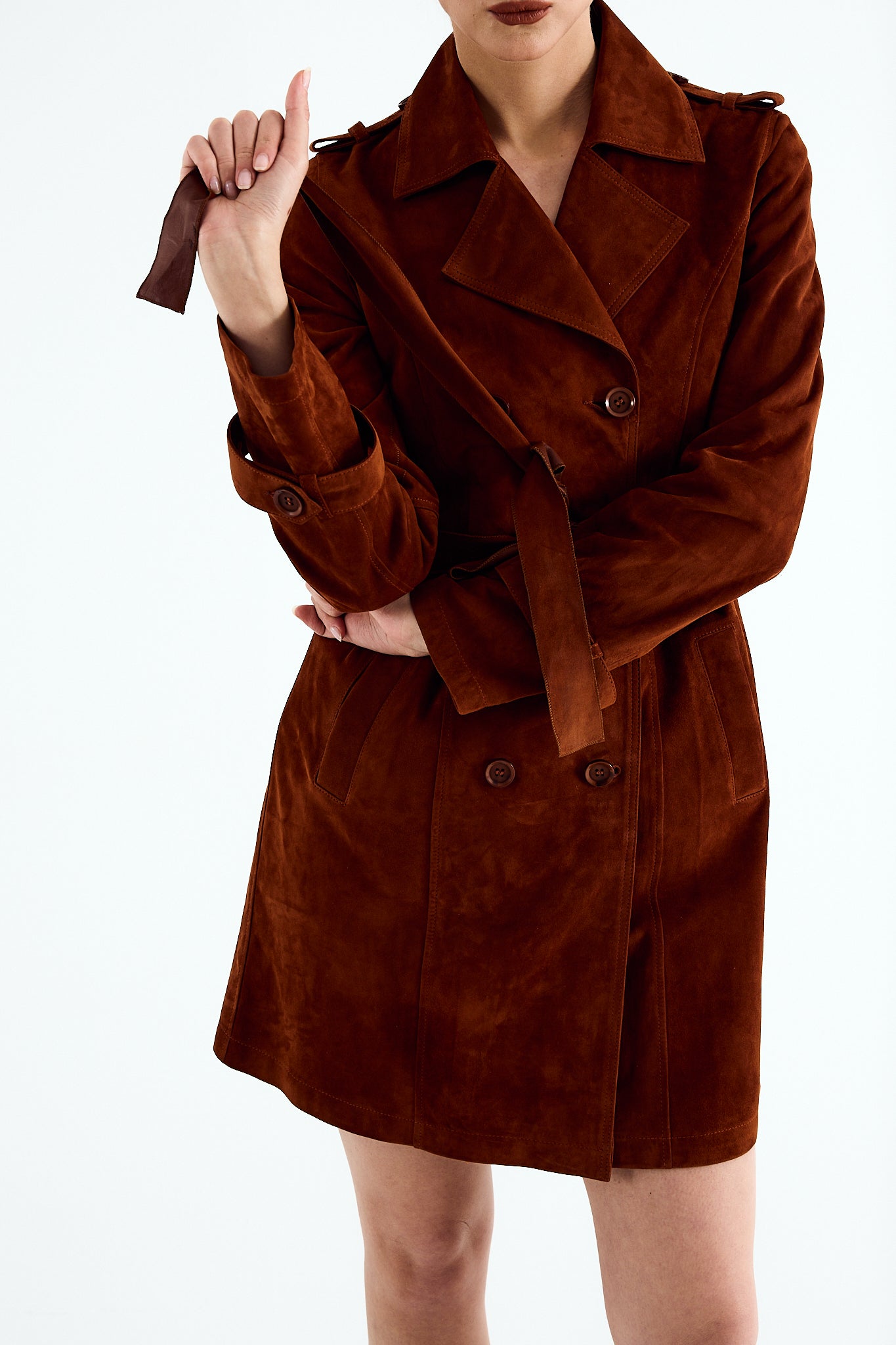 SIENA Cinnamon Suede Trench Coat