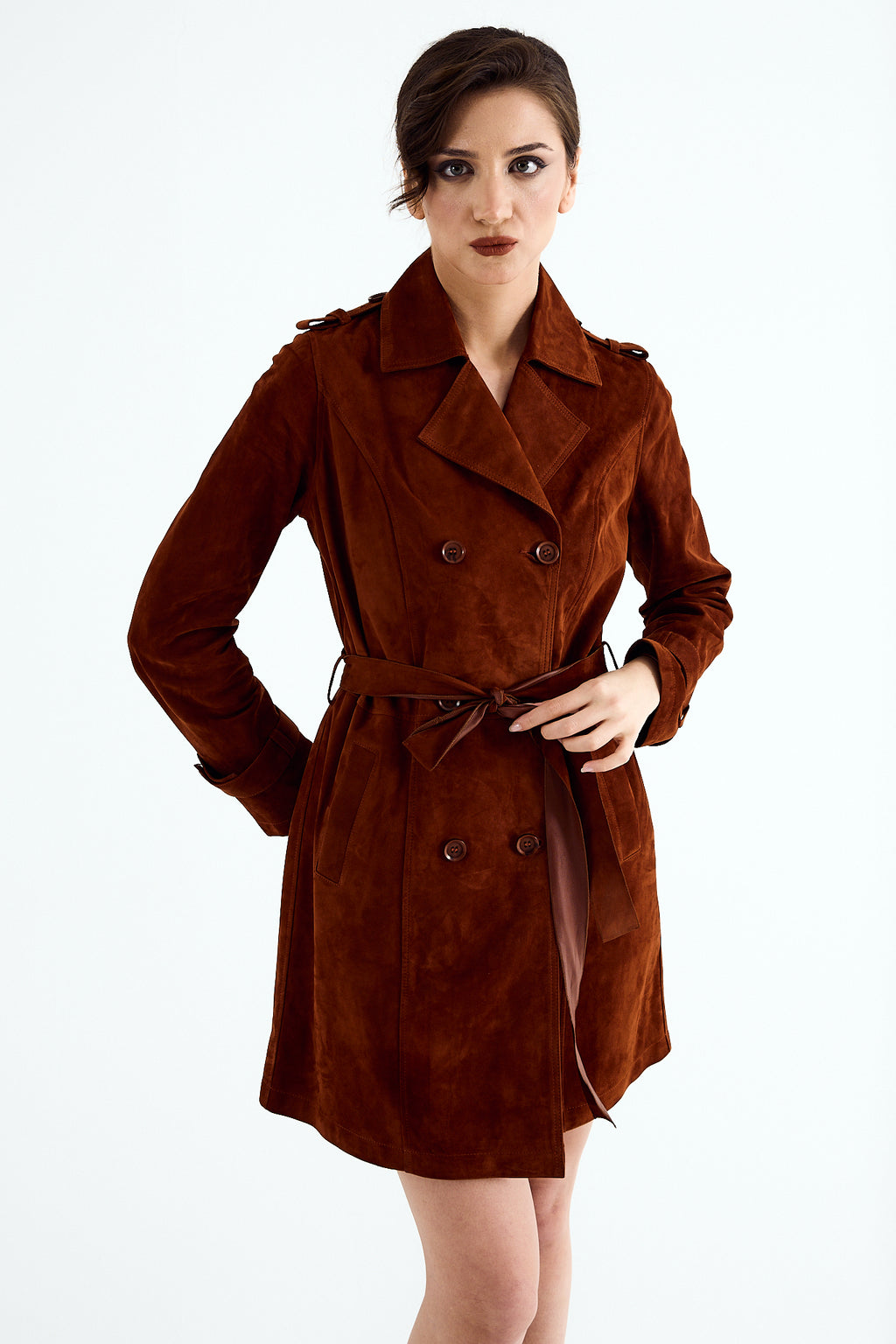 SIENA Cinnamon Suede Trench Coat