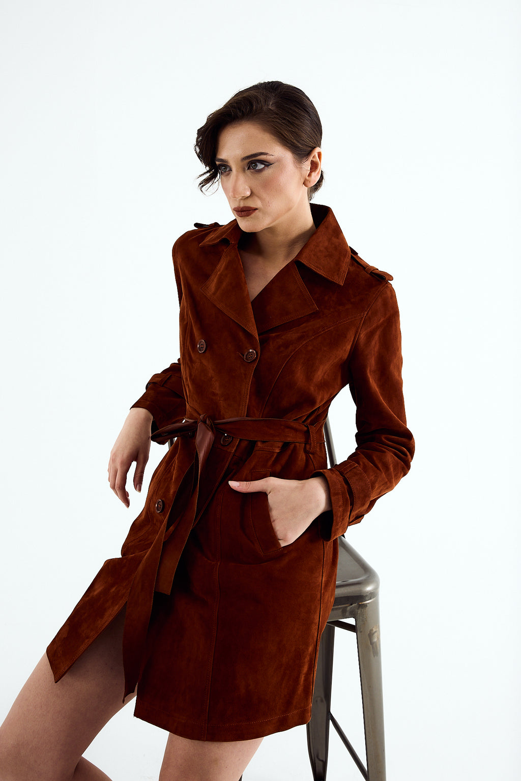 SIENA Cinnamon Suede Trench Coat