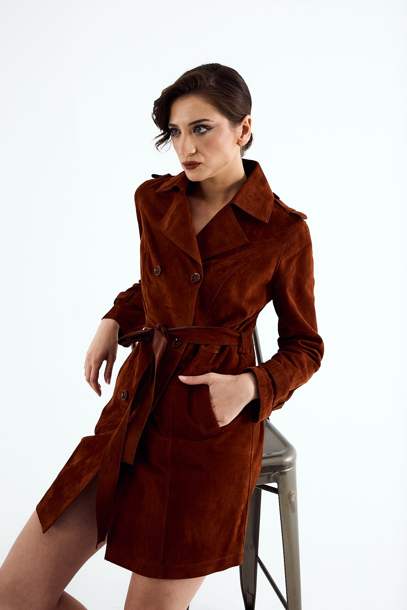 SIENA Cinnamon Suede Trench Coat