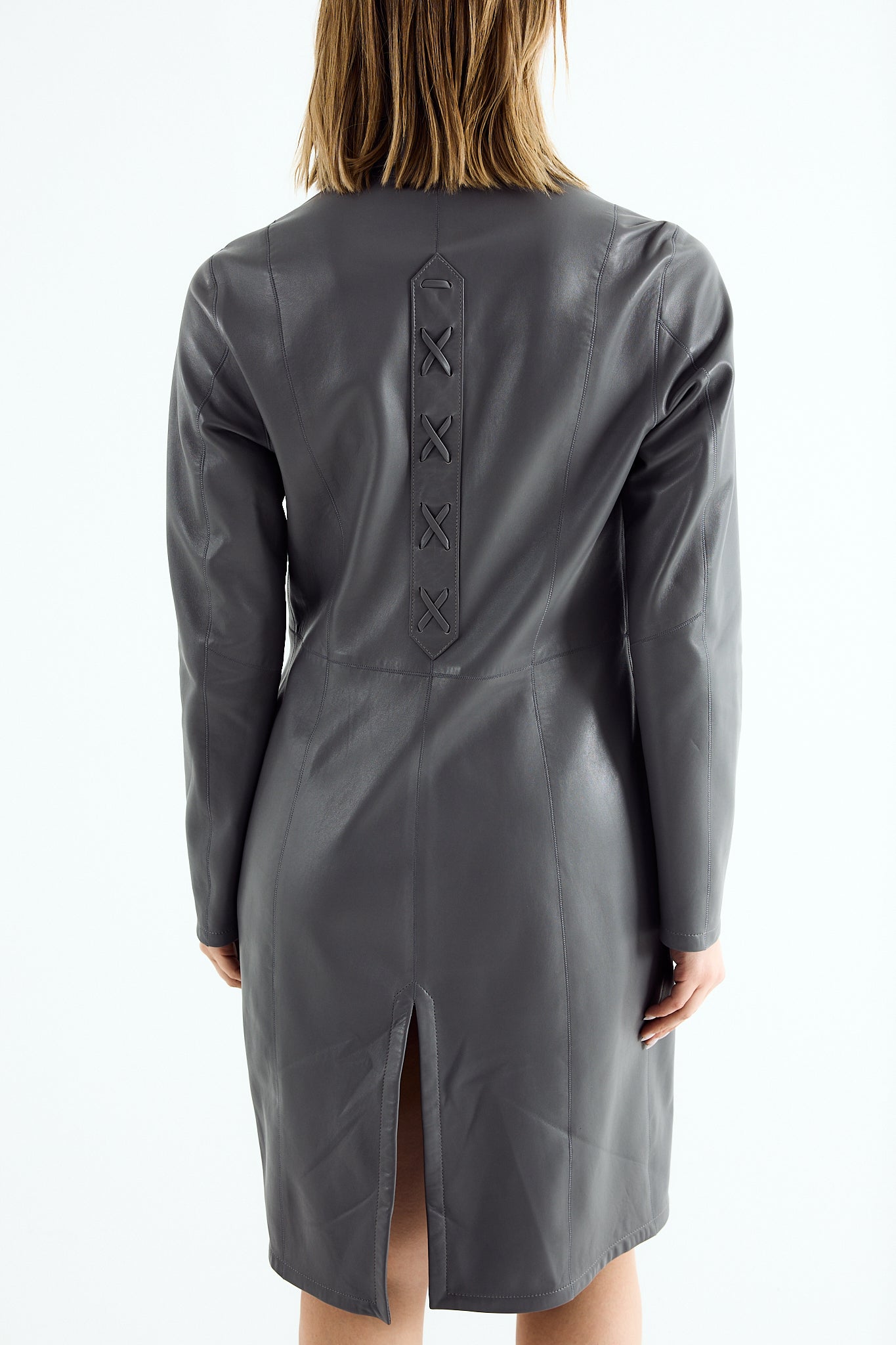 ARIA Grey Leather Shirt Dress