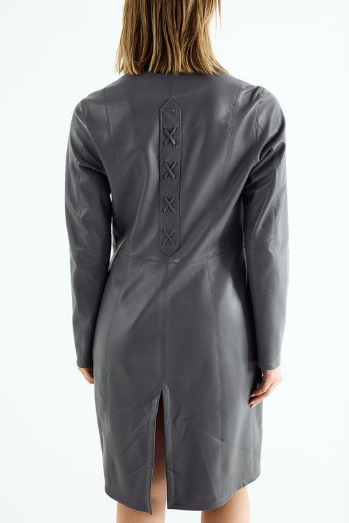ARIA Grey Leather Shirt Dress