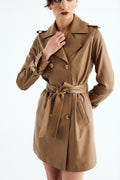 MAYA Camel Leather Trench Coat