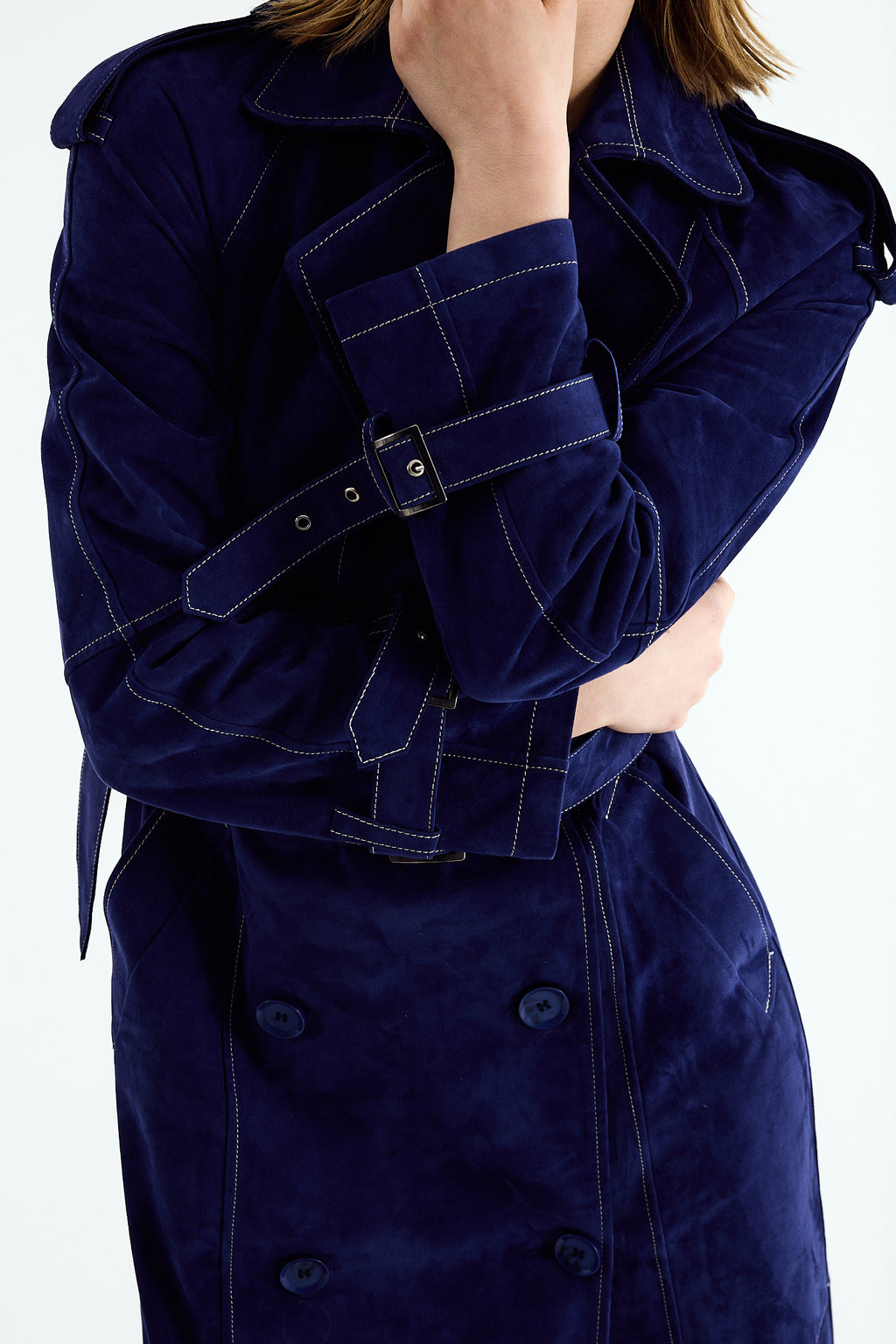 LUNA Sand Blue Suede Long Coat