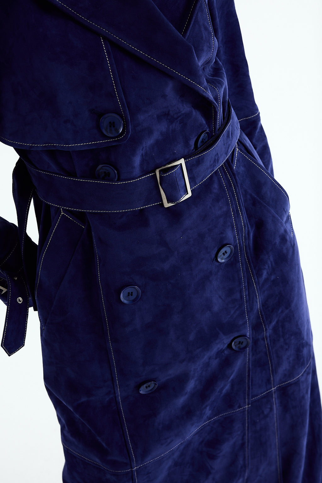 LUNA Sand Blue Suede Long Coat