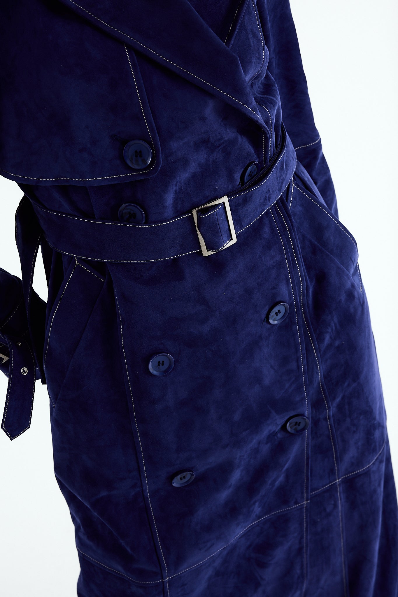 LUNA Sand Blue Suede Long Coat