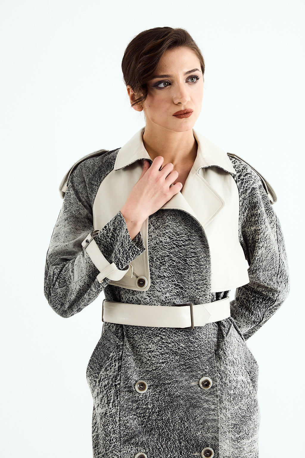 ELLA Off-White Washed Leather Trench Coat