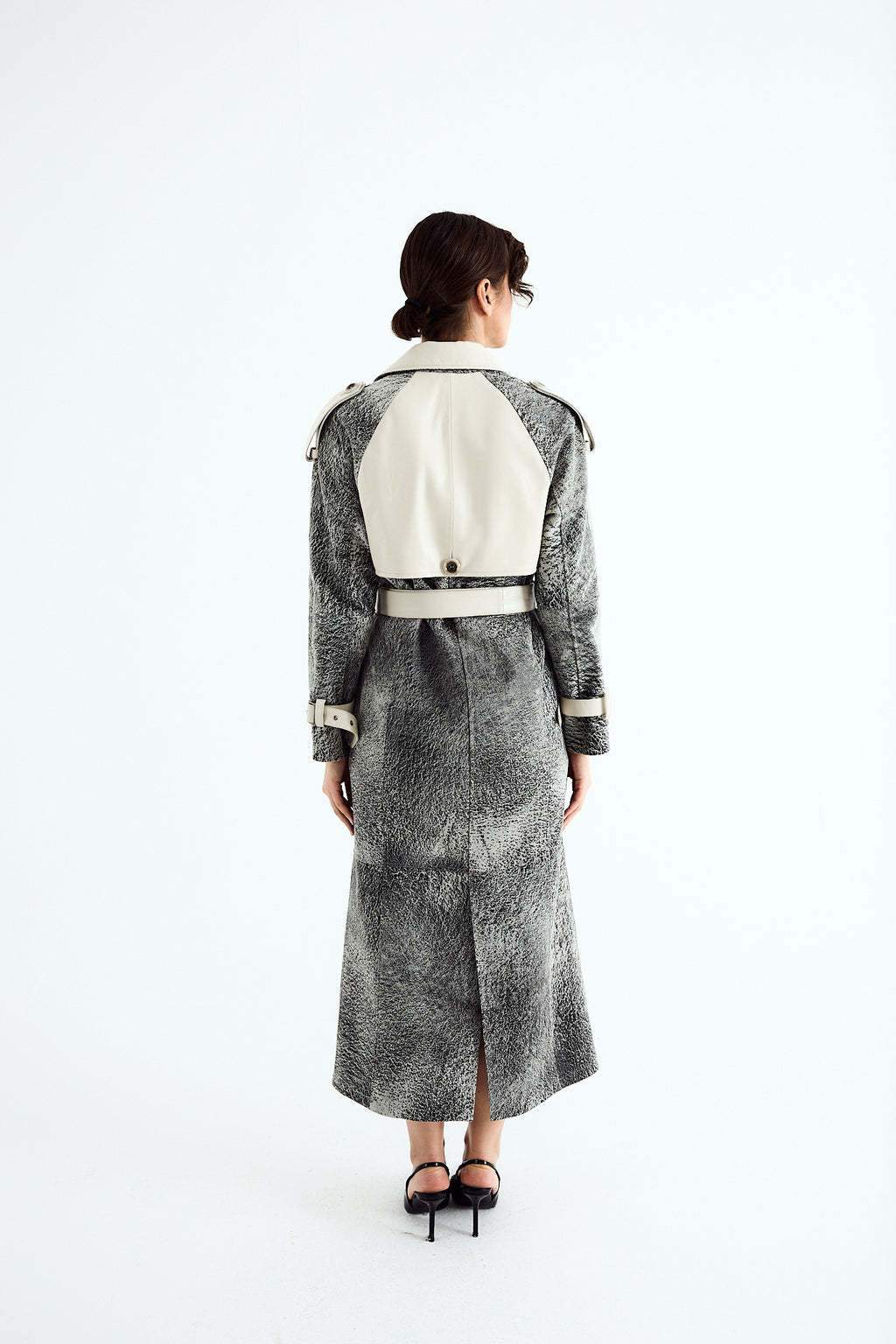 ELLA Off-White Washed Leather Trench Coat