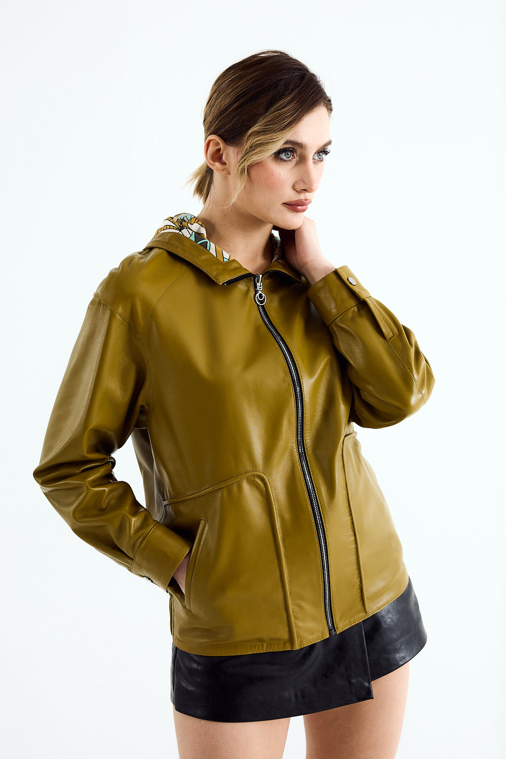 MILA Olive Zig Leather Jacket