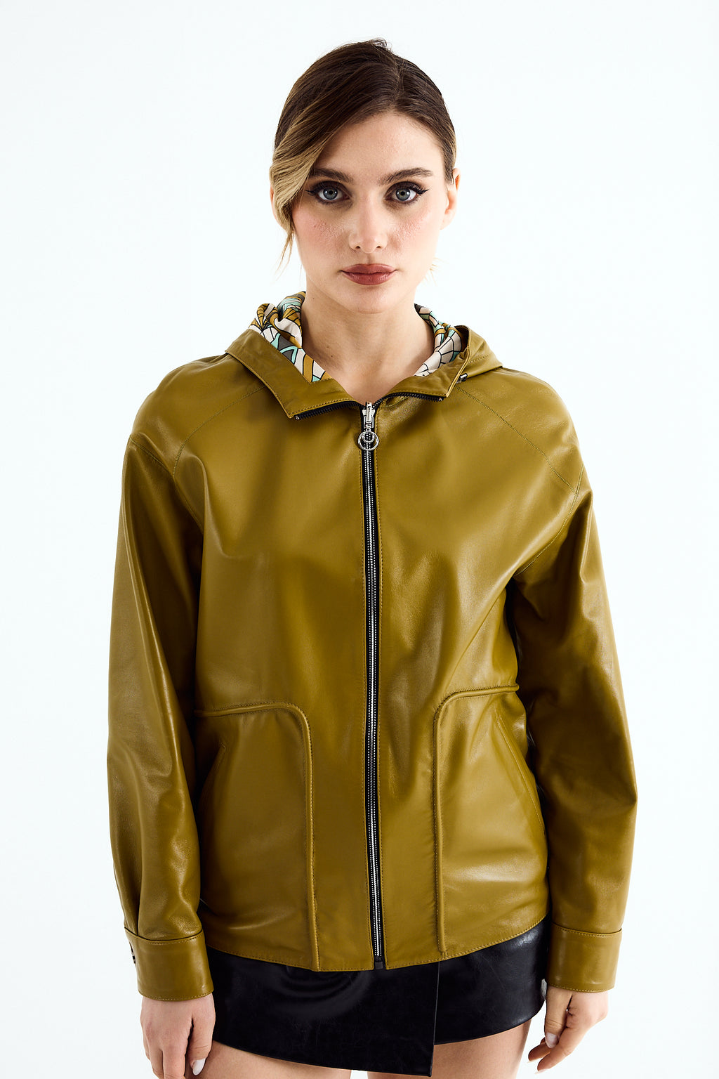 MILA Olive Zig Leather Jacket