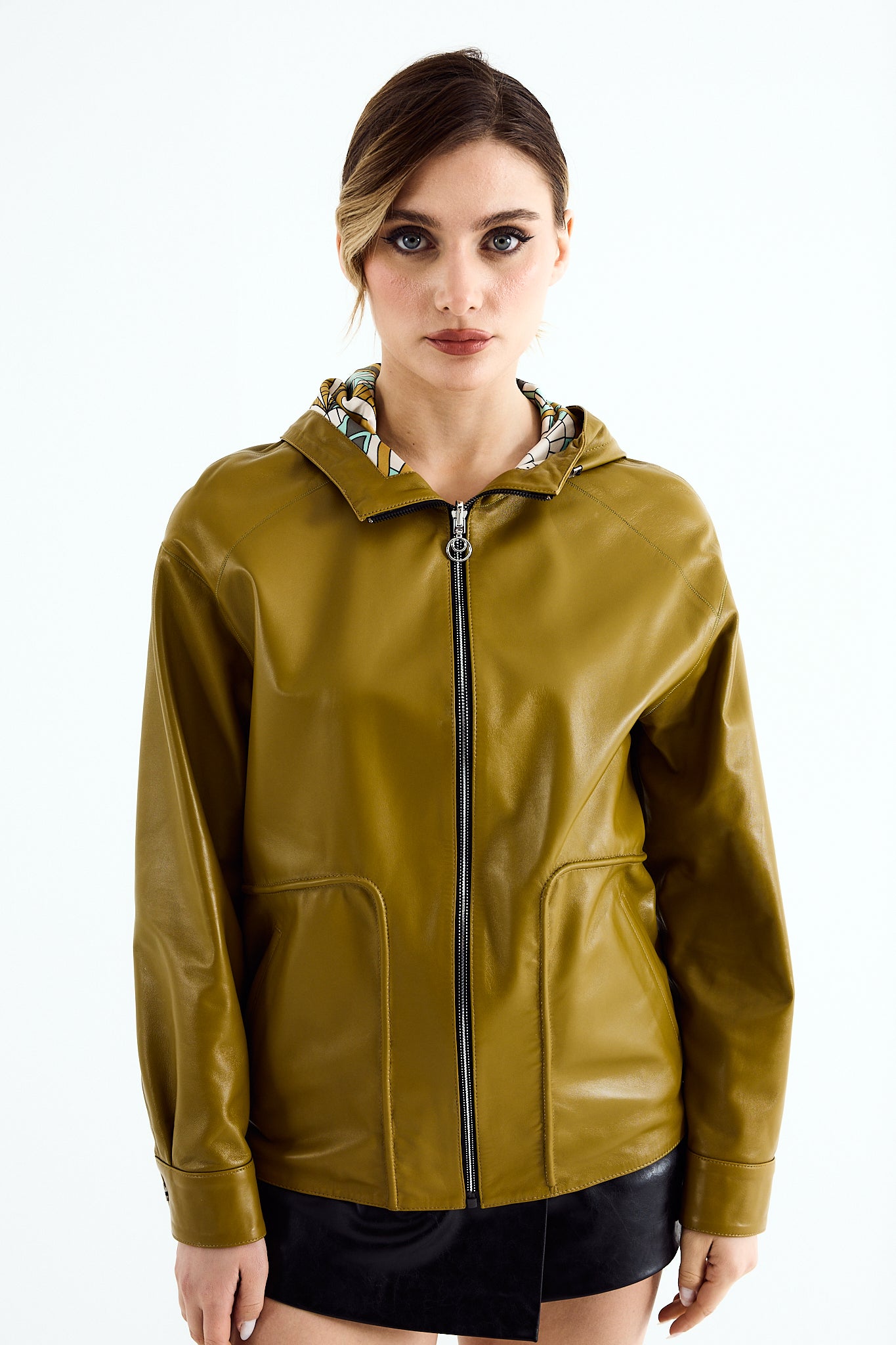 MILA Olive Zig Leather Jacket