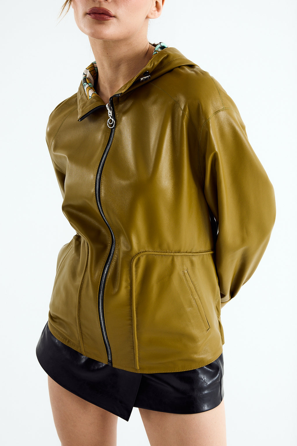MILA Olive Zig Leather Jacket