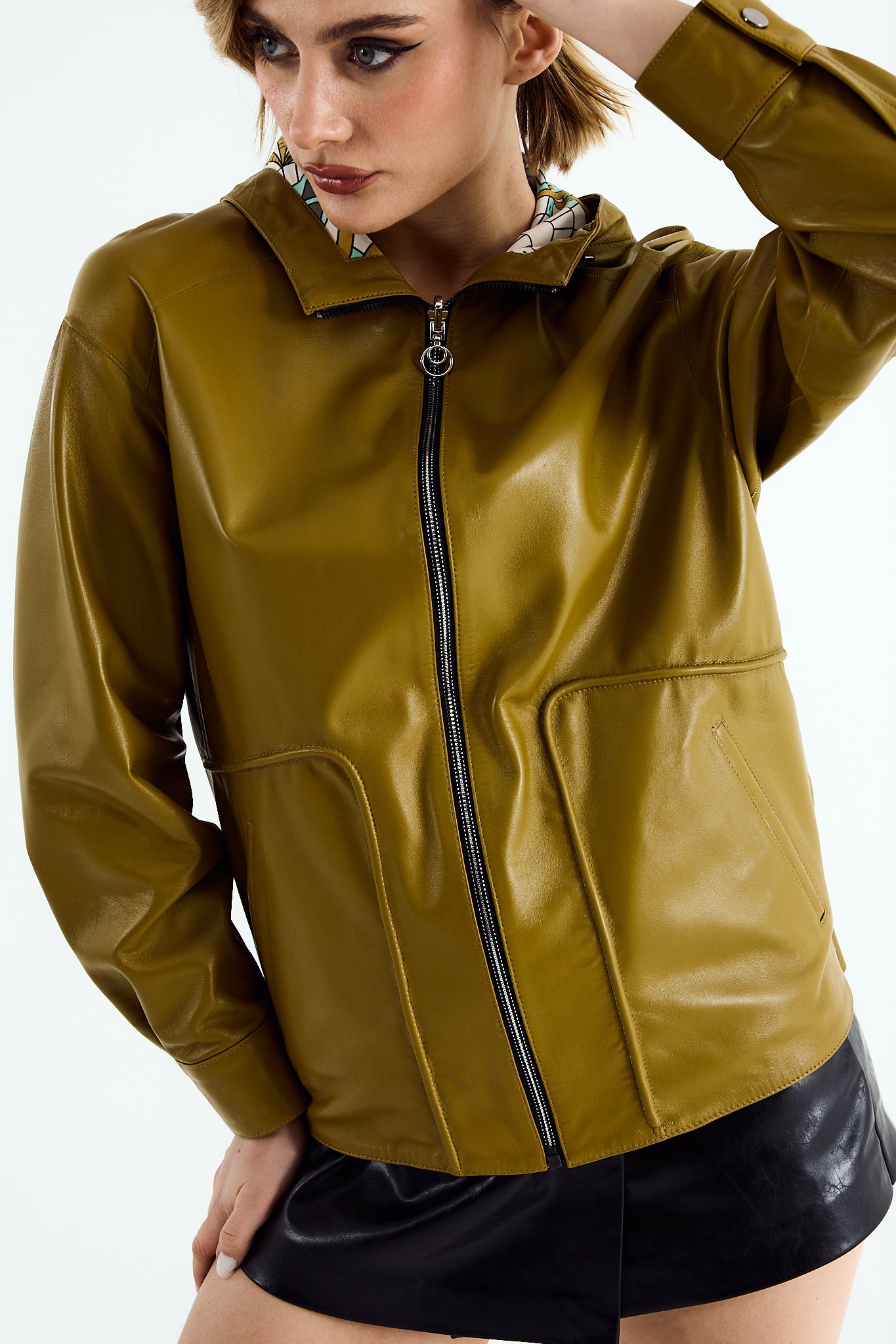 MILA Olive Zig Leather Jacket