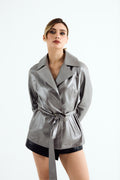 ELLA Silver Zig Leather Belted Jacket